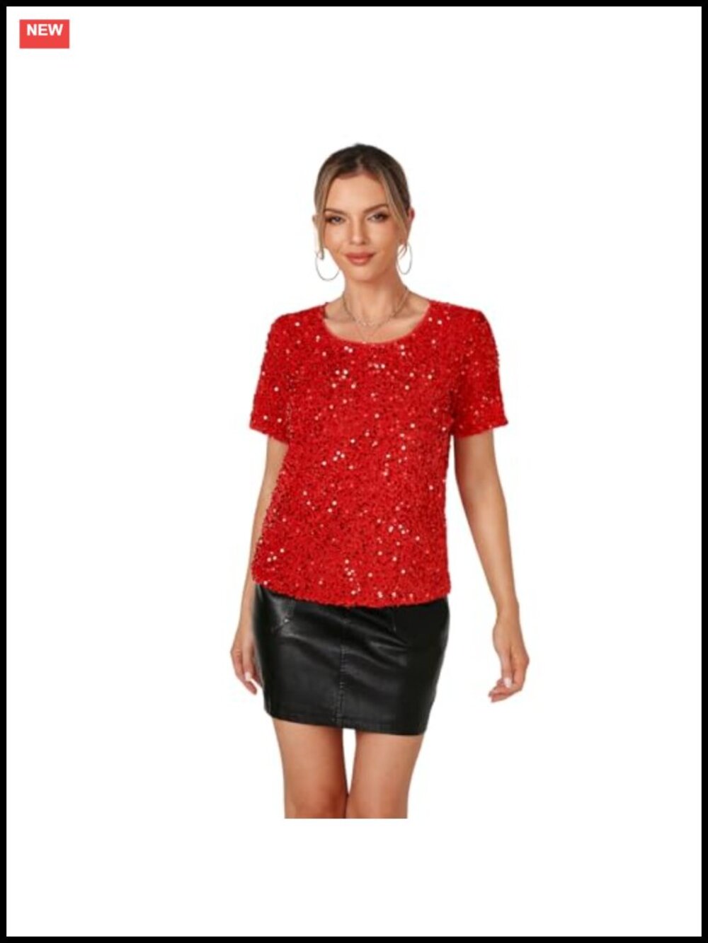 Sequin Short Sleeve Tunic Tee Glitter Party Clubwear Blouse